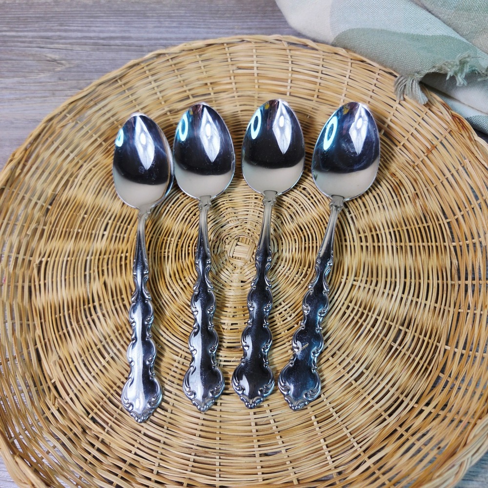 Oneida Mozart Teaspoons Set of 4 Deluxe Stainless Flatware Silverware Glossy 6"